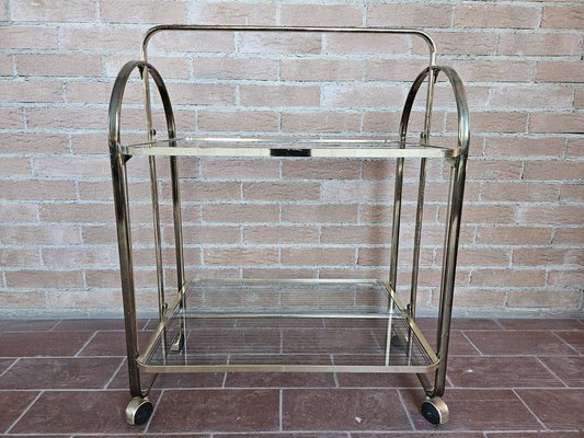 Trolley in Brass and Glass with Two Shelves, 1970s-ZUW-1799273