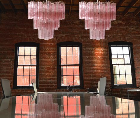 Tronchi Chandeliers with 48 Pink Murano Glass, 1990, Set of 2-OVO-1235196