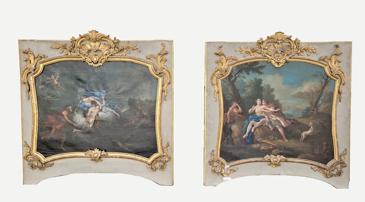 Trumeaux Paintings, Late 18th or Early 19th Century, 1800s, Paint, Wood & Gold Leaf, Set of 2-SYQ-1388010