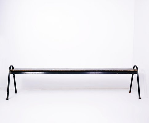 Tubax Black Wood and Metal Bench, 1950s-NYF-2019073