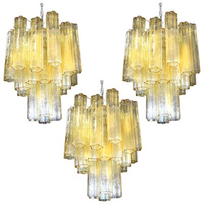 Tube Chandeliers in Gold Murano Glass, 1970s, Set of 3-OVO-1235238