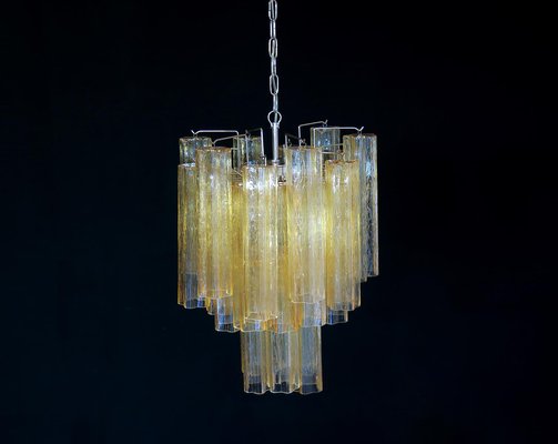 Tube Chandeliers in Gold Murano Glass, 1970s, Set of 3-OVO-1235238