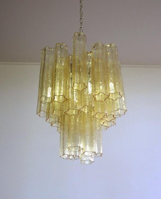 Tube Chandeliers in Gold Murano Glass, 1970s, Set of 3-OVO-1235238