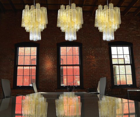 Tube Chandeliers in Gold Murano Glass, 1970s, Set of 3-OVO-1235238