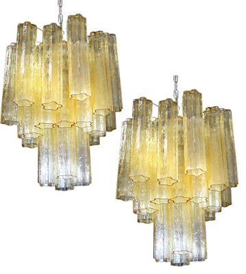 Tube Chandeliers in Gold Murano Glass, 1970s, Set of 3-OVO-1235238