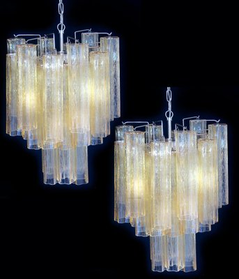 Tube Chandeliers in Gold Murano Glass, 1970s, Set of 3-OVO-1235238