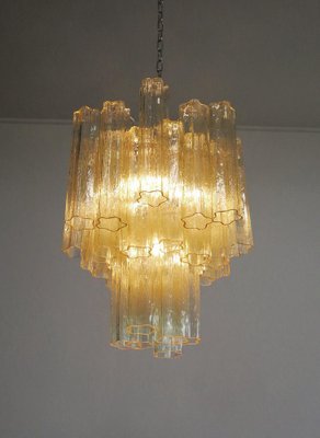 Tube Chandeliers in Gold Murano Glass, 1970s, Set of 3-OVO-1235238