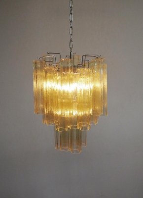 Tube Chandeliers in Gold Murano Glass, 1970s, Set of 3-OVO-1235238