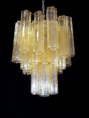 Tube Chandeliers in Gold Murano Glass, 1970s, Set of 3-OVO-1235238