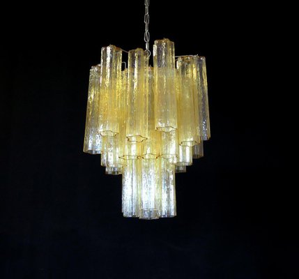 Tube Chandeliers in Gold Murano Glass, 1970s, Set of 3-OVO-1235238