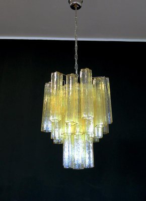 Tube Chandeliers in Gold Murano Glass, 1970s, Set of 3-OVO-1235238