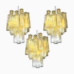 Tube Chandeliers in Gold Murano Glass, 1970s, Set of 3-OVO-1235238