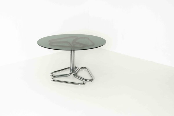 Tubular Dining Room Table in Chrome and Smoked Glass by Giotto Stoppino, Italy, 1970s-UQV-1331938