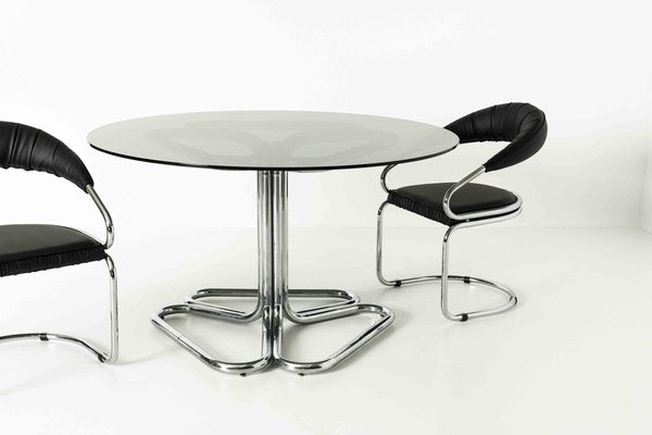 Tubular Dining Room Table in Chrome and Smoked Glass by Giotto Stoppino, Italy, 1970s-UQV-1331938