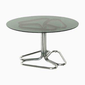 Tubular Dining Room Table in Chrome and Smoked Glass by Giotto Stoppino, Italy, 1970s-UQV-1331938