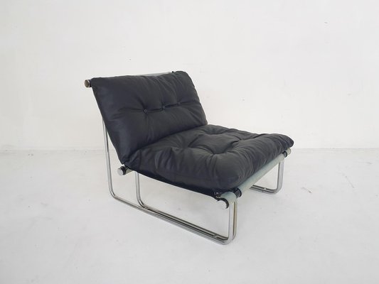 Tubular Leather Lounge Chair from Steiner, France, 1970s-ZO-1797705