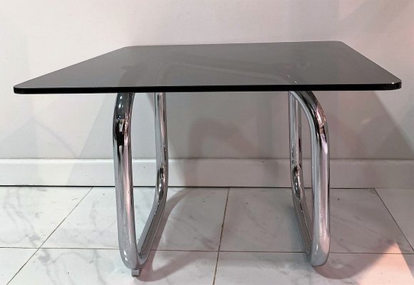 Tubular Nickel-Plated and Smoked Glass Low Table by Pardo, 1970s-IKW-805817