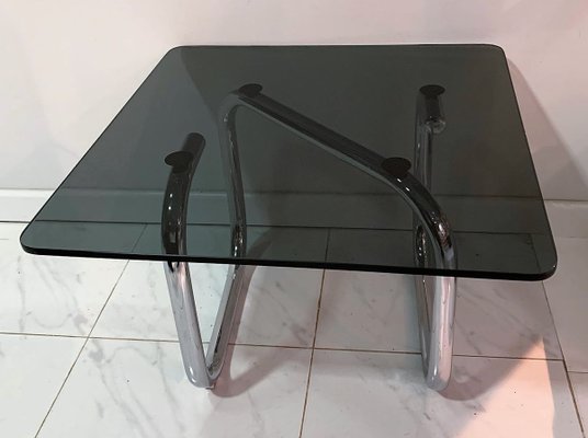 Tubular Nickel-Plated and Smoked Glass Low Table by Pardo, 1970s-IKW-805817