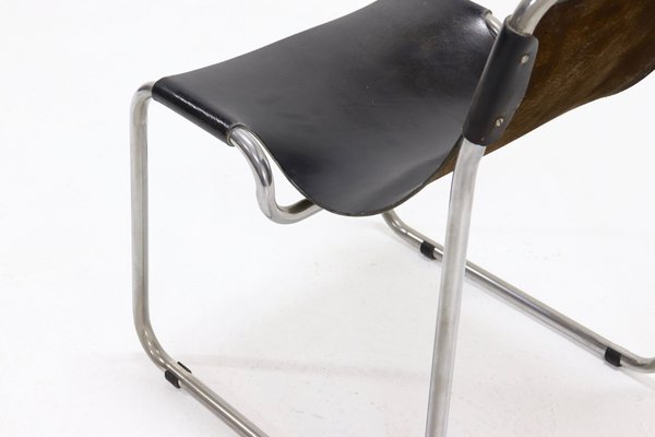 Tubular Side Chair in Saddle Leather and Nickel, 1950s-VV-1453558