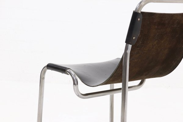 Tubular Side Chair in Saddle Leather and Nickel, 1950s-VV-1453558