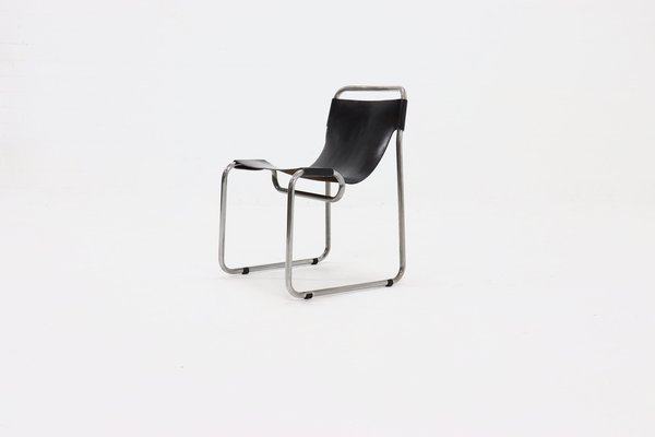 Tubular Side Chair in Saddle Leather and Nickel, 1950s-VV-1453558