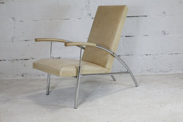 Tubular Steel and Leather Cream Armchair, France, 1970s-MAO-833636