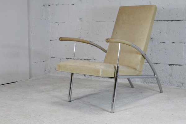 Tubular Steel and Leather Cream Armchair, France, 1970s-MAO-833636