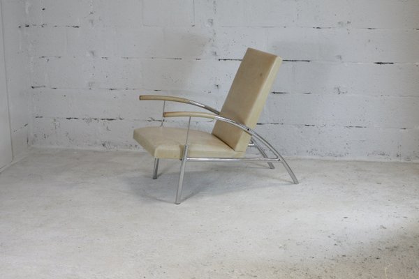 Tubular Steel and Leather Cream Armchair, France, 1970s-MAO-833636