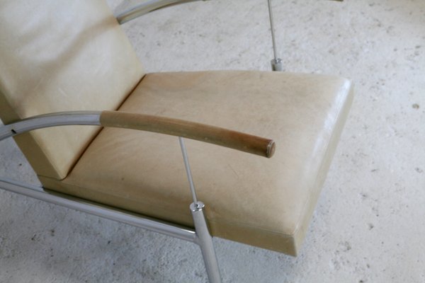 Tubular Steel and Leather Cream Armchair, France, 1970s-MAO-833636