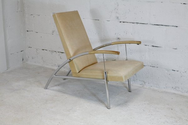 Tubular Steel and Leather Cream Armchair, France, 1970s-MAO-833636