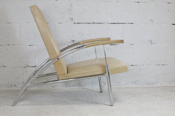 Tubular Steel and Leather Cream Armchair, France, 1970s-MAO-833636