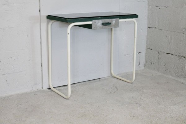 Tubular Steel Console Table with Black Glass Plate, 1950s-MAO-835136