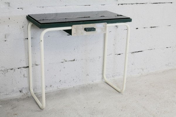 Tubular Steel Console Table with Black Glass Plate, 1950s-MAO-835136