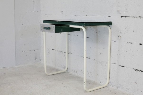 Tubular Steel Console Table with Black Glass Plate, 1950s-MAO-835136