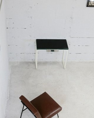 Tubular Steel Console Table with Black Glass Plate, 1950s-MAO-835136