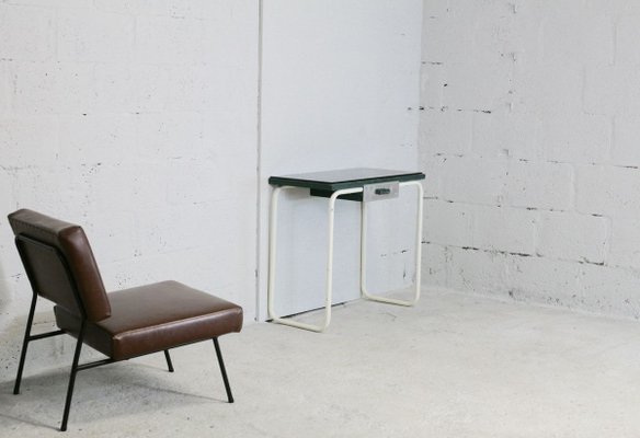 Tubular Steel Console Table with Black Glass Plate, 1950s-MAO-835136