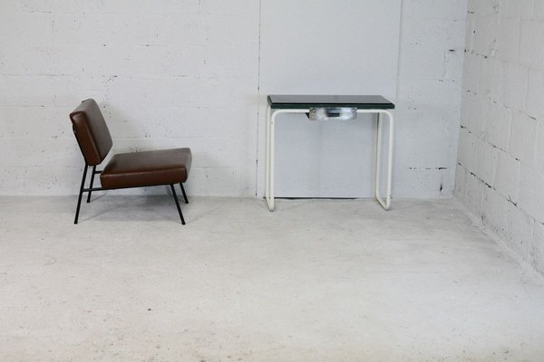 Tubular Steel Console Table with Black Glass Plate, 1950s-MAO-835136