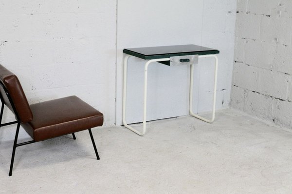 Tubular Steel Console Table with Black Glass Plate, 1950s-MAO-835136