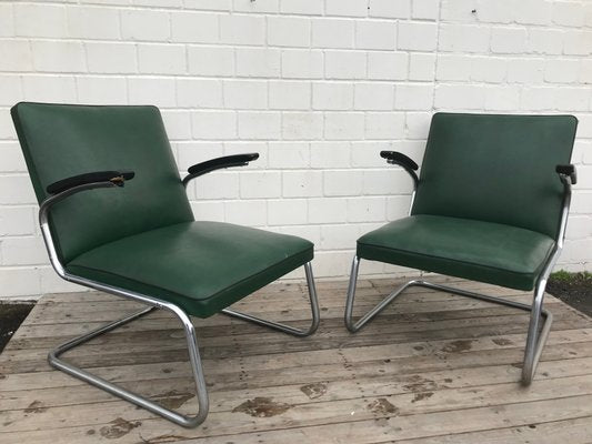 Tubular Steel Lounge Chairs and Stools from Drabert, 1940s, Set of 4-EXJ-552262