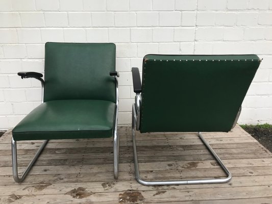 Tubular Steel Lounge Chairs and Stools from Drabert, 1940s, Set of 4-EXJ-552262