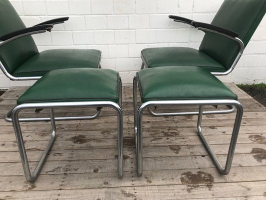 Tubular Steel Lounge Chairs and Stools from Drabert, 1940s, Set of 4-EXJ-552262