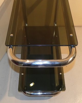 Tubular Trolley in Chromed Steel and Smoked Glass, Italy, 1970s-ERB-1076254