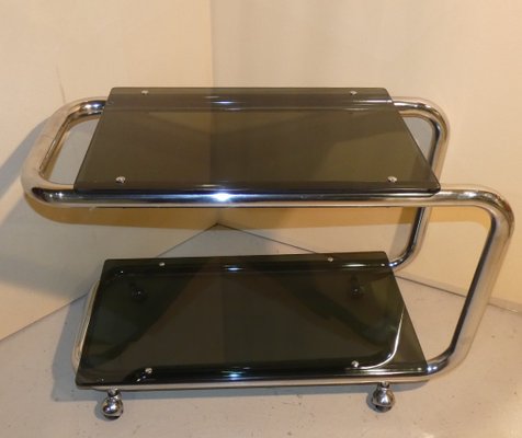 Tubular Trolley in Chromed Steel and Smoked Glass, Italy, 1970s-ERB-1076254