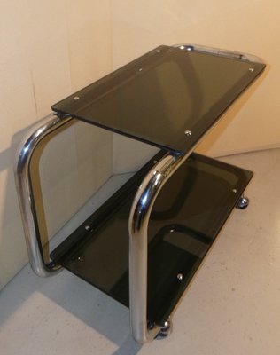 Tubular Trolley in Chromed Steel and Smoked Glass, Italy, 1970s-ERB-1076254