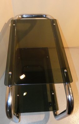 Tubular Trolley in Chromed Steel and Smoked Glass, Italy, 1970s-ERB-1076254