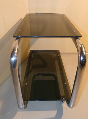 Tubular Trolley in Chromed Steel and Smoked Glass, Italy, 1970s-ERB-1076254