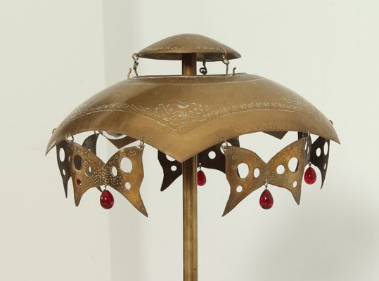 Turkish Brass Table Lamp with Masks, 1950s-UB-1797276