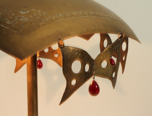 Turkish Brass Table Lamp with Masks, 1950s-UB-1797276