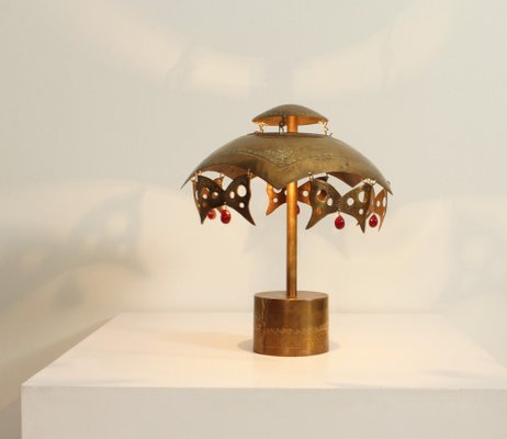 Turkish Brass Table Lamp with Masks, 1950s-UB-1797276