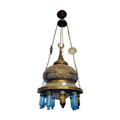 Turkish Gilt Brass and Crystal Ceiling Lamp-TCS-1744361